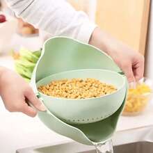 Una cubeta de doble capa para lavar frutas y verduras para la cocina del hogar, una canasta de filtro giratoria para lavar verduras, una canasta de drenaje para drenar el agua sin caer, y una bandeja de frutas para el salón - Versión engrosada - Ver 10