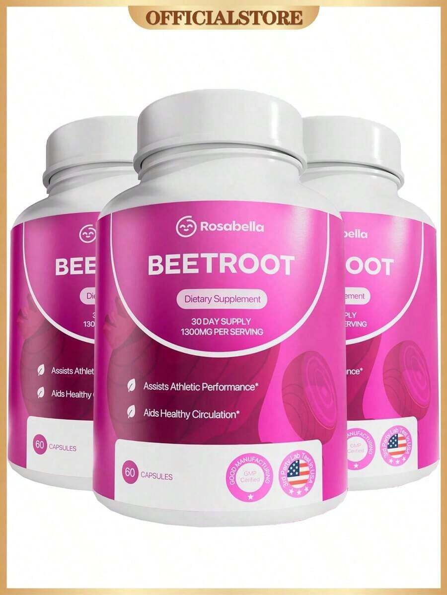 3 botellas de cápsulas de remolacha - 1300mg de polvo de remolacha para energía natural y apoyo a la resistencia, suplemento de remolacha sin OGM, probado en laboratorio - 60 cápsulas, suministro de 30 días - 3 botellas - Ver 1
