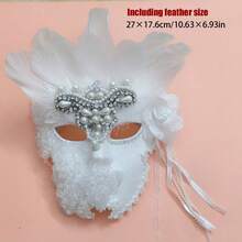 Máscara de alta calidad hecha a mano, máscara de disfraz para baile de máscaras, baile de graduación, disfraz de fiesta de festival, accesorio de maquillaje para conciertos, máscara unisex de cara completa con plumas, máscara blanca con diamante de imitación, máscara de Halloween, máscara veneciana - Ver 14