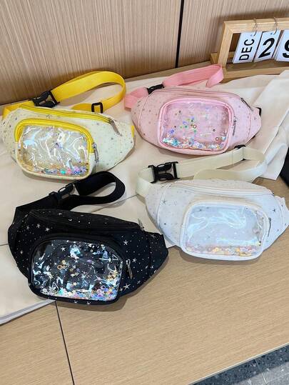 1pc Star Nylon Lightweight Waist Bag, Zipper Closure Casual Fanny Pack, Crossbody Chest Bag Suitable For Teens, Everyday Use All Seasons