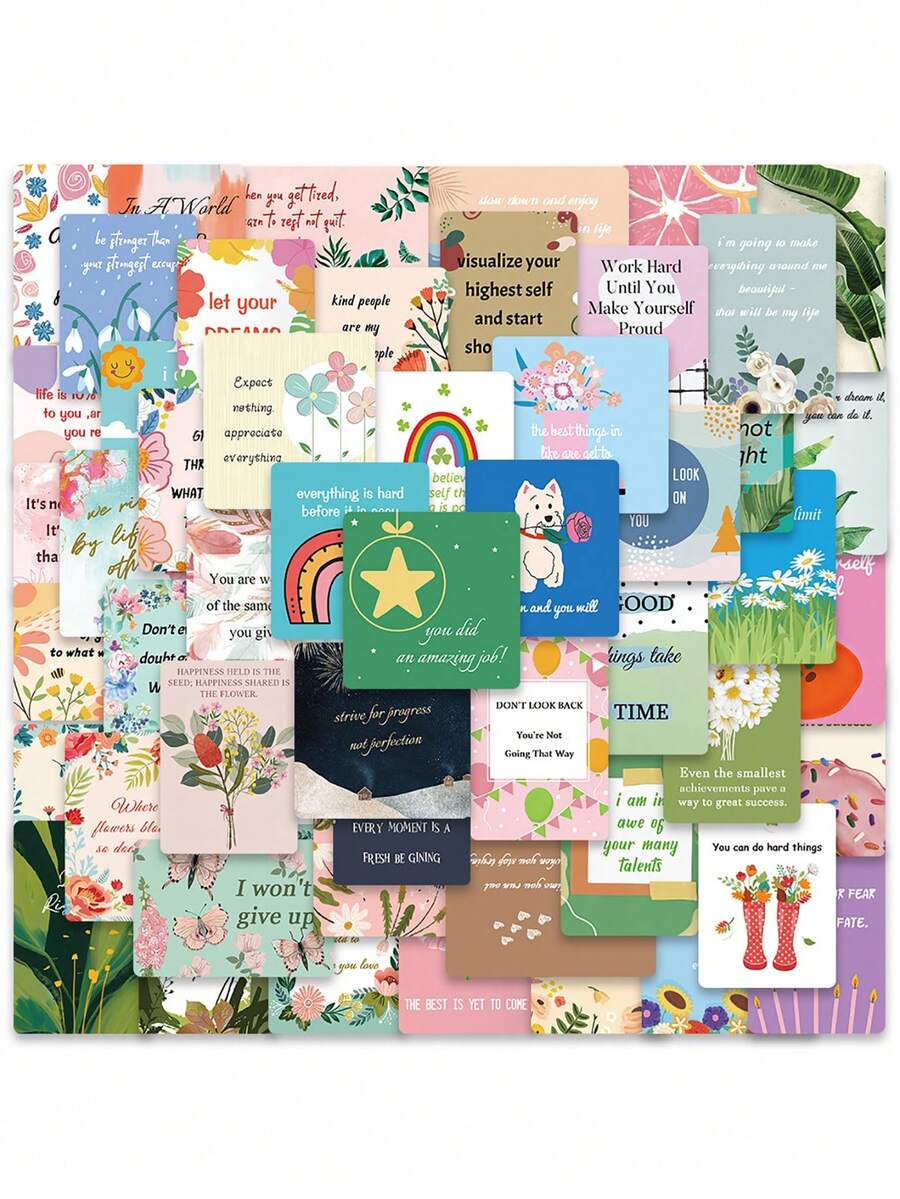 52pcs Graffiti Cartoon English Inspirational Minimalist Sticker Cards - Graffiti Stickers - View 1