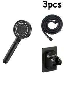 三件套高压淋浴喷头套装（喷头/软管/支架）：5种喷淋模式，强劲水流，家用浴室淋浴喷头，小巧硅胶喷嘴，高/低压调节，免钻孔壁挂式设计。返校季浴室配件 - 彩色 - 查看 8