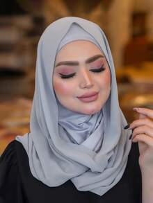 1pc Women's Solid Color Minimalist Versatile Muslim Instant Hijab, Pullover Style Hijab For Quick And Easy Wear, Solid Color Minimalist Casual Elegant Classic Versatile, Built-In Chiffon Scarf, Soft Chiffon Fabric, Comfortable Breathable Material, Suitable For Daily Wear - Multicolor - View 16