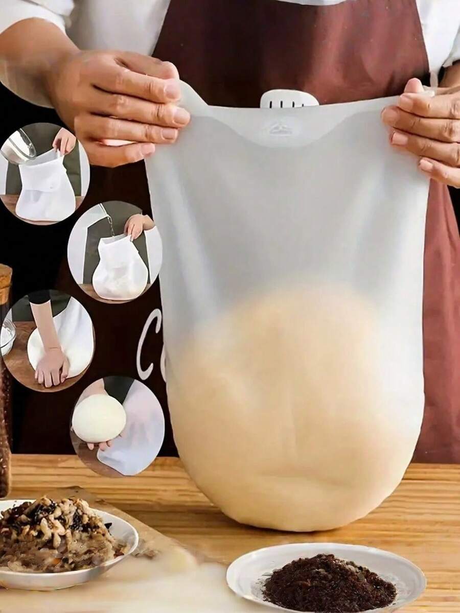 1Pc/3Pcs White Kitchen Pastry Stirring Bag Kitchen Silicone Kneading Bag White Dough Stirring Bag, DIY Bread, Pastry, Pizza, Baked Goods, Kitchen Tool - White - View 1