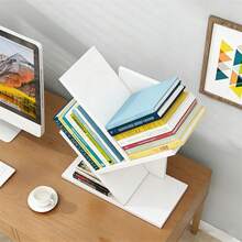 三层小树形书架，落地式书柜，适用于家庭办公室、客厅、卧室，可展示书籍、杂志、CD、漫画等，暖白色，办公桌配件，办公用品，办公装饰 - 白色樹叉形 - 查看 5