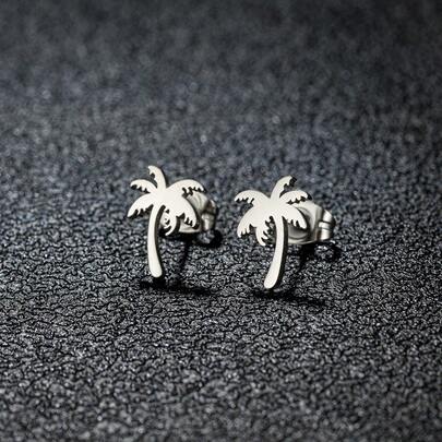 1 Pair Stainless Steel Coconut Tree Earring For Women Girl Palm Tree Geometric Metal Coco Joker Ear Stud Summer Holiday Jewelry