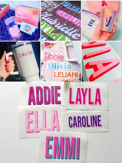 Customized Holographic Name Stickers, Personalized Vinyl Name Decals With Shadow Effect, Double-Layer Vinyl Name Stickers, Name Stickers For Luggage, Cups, Glassware, Balloons, Scrolls, Customized Name Stickers For DIY Wedding Or Gift Labels