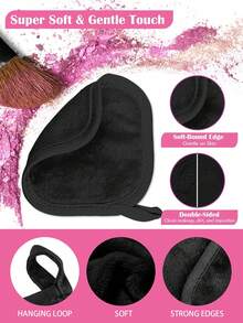 12pcs Black Edged Makeup Remover Pads, Soft Microfiber Facial Cleansing Cloth With Hanging Loop, Gentle Skincare, Reusable Makeup Remover Pads, Just Need Water For Easy Makeup Removal, Beauty Products, Women's Gift, Skincare Tools, 6/3/1 Pcs Set, Suitable For Face, Eye And Lip Makeup Removal, Suitable For Christmas, Winter, Pink, Graduation, Birthday, Holiday, Summer, Autumn, Y2K, Fashion - Black - View 3
