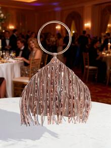 Fashionable & Elegant Rhinestone Tassel Decor Handbag, Evening Clutch - Champagne - View 2
