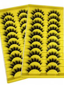 10对自然透明茎厚3D多层DD卷翘俄式浓密假睫毛，高卷度卷翘睫毛，欧美浓密全条 - 濃密款 - 查看 8