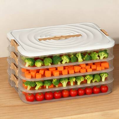 Selectable Layers 2 To 5 - Spacious Dumpling Storage Container - Portable Organizer For Kitchen Refrigerators, Freezer Box Featuring A Timer Function