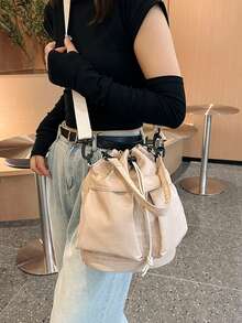 1 pieza Bolso de hombro de nailon para mujer, versátil para uso diario y deportivo, plegable, con longitud ajustable de la correa, para llevar en la mano o en el hombro, con múltiples bolsillos, diseño ligero y de moda - Caqui - Ver 7