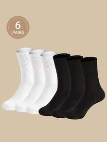 6 双女士柔软舒适纯色简约风格黑白中筒袜 - 黑與白 - 查看 3