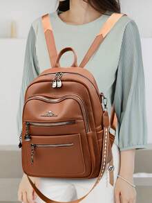 防盗复古PU软皮女士双肩包，多功能时尚日常包，多口袋轻便旅行包，大容量简约学生背包，适合学生、护士、教师、商务人士、旅行、通勤、购物、办公、约会、徒步、训练、工作、生日礼物、节日礼物 - 彩色 - 查看 10