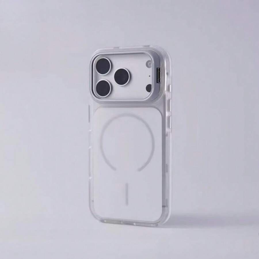 1Pcs Matte Lens Holder Magnetic Phone Case Compatible With IPhone17 Pro Max, 16 Pro, 15, 14, 13, 12 Anti-Slip Edges, Soft-Touch Back Cover, Full-Cover Protection Case Unisex Creative Phone Case - 白色 - 查看 1