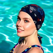 1 Piece Leopard Print Pleated Fabric Swim Cap. The Fabric Is Highly Elastic And Does Not Constrict The Head, Suitable For Long Hair And Large Head Shapes. Perfect As A Gift For Valentine's Day, Christmas, And Birthdays. - 1 Item - Love - View 2