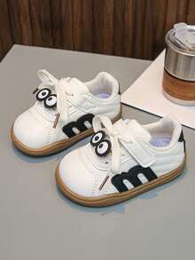 1双卡通大眼睛婴儿运动鞋，柔软防滑幼儿鞋 | 超细纤维皮革透气婴儿鞋，可爱百搭的婴幼儿休闲鞋 - 黑色 - 查看 1