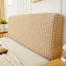 1pc Solid Color Checkered Pattern Headboard Cover, Elastic Stretchable, Dust Protection, Fits Various Headboards, Full Wrap-Around Design, Soft Cloud-Like Backrest Feel, Removable & Washable Headboard Slipcover, Provides New Sleeping Experience - Honey Orange - View 7