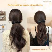 蝴蝶结波点马尾夹式假发，自然蓬松合成发接发，适合低发量马尾辫 - 彩色 - 查看 6