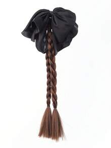 优雅黑色缎面蝴蝶结双辫爪夹马尾辫，合成耐热辫子接发，适合女性参加派对和日常佩戴的马尾辫接发，日常发饰。 - 彩色 - 查看 10