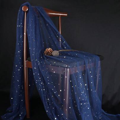 1/2/4码，金色闪光薄纱面料，透明网纱面料，适合手工缝纫DIY、生日婚礼派对装饰、摄影背景、鲜花礼品包装、薄纱材料