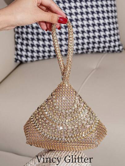 Mini Clutch Bag With Rhinestone Decor, Unique Shape Party Handbag, Lipstick Holder Handmade Fashion Tote