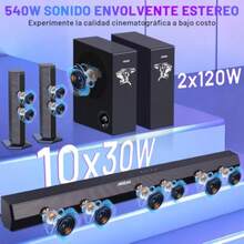 Barras de Sonido 7.2 Canales con 2 Subwoofers 10 Altavoces 540W Potencia Bluetooth 5.3 Sonido 3D Surround 360° 6 Modos EQ  eARC Óptico para Cine en Casa 4K - Barra de Sonido 2.0 - Ver 4