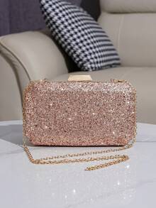 Shiny Sequin Evening Clutch Bag, Shoulder Strap Chain Crossbody Bag For Women - Champagne - View 9