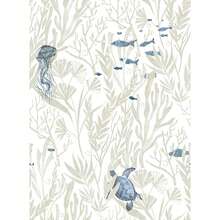 1卷卡通海底世界植物海龟鱼群壁纸，精致室内装饰膜，适用于房间橱柜等装饰壁纸翻新，各种房间墙面装饰壁纸，易于安装，手工工艺壁纸 - e - 查看 1