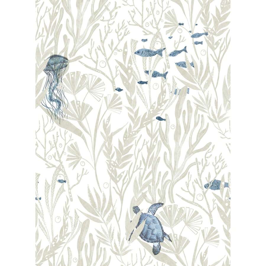 1卷卡通海底世界植物海龟鱼群壁纸，精致室内装饰膜，适用于房间橱柜等装饰壁纸翻新，各种房间墙面装饰壁纸，易于安装，手工工艺壁纸 - e - 查看 1
