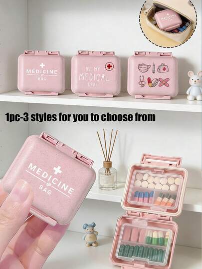 Mini 6-Grid Medicine Box Portable, Six-Grid Small Medicine Box,Pink Small Medicine Box With The Letter 'medicine',Storage Box For 6 Days A Week,Initial Travel Pill Organizer, 6 Compartments Portable Pill Case, Daily Pill Box To Hold Vitamins, Small Pill Container For Pocket Purse Medicine Organizer,Letter Id Charm Storage Case,Earrings, Rings, Jewelry Storage Box,Essential For Families, Essential For Travel