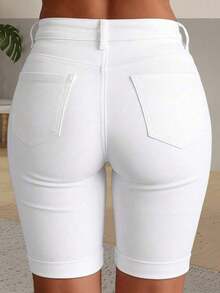 Women's Pocket Washed Stretchy Skinny Cycling Jeans - 深灰色 - 查看 9