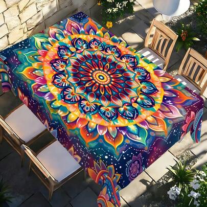 1pc Bohemian Mandala Tablecloth, Colorful Style Dining Table Decor, Polyester Fabric, Suitable For Home Gathering, Party, Picnic, Outdoor Wedding, Indoor & Outdoor Use, Home Decor Gift