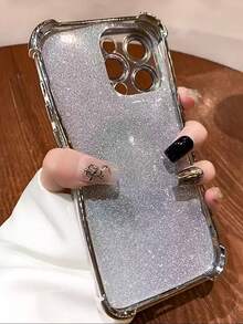 Luxury Electroplated Glitter Silver Phone Case With Foldable Stand, Protective Soft Shell With 4 Air Cushions [Anti-Fall Anti-Shock Anti-Collision], High-Quality Durable, Glitter Rhinestone Fashion Design, Suitable For Men And Women, Compatible With IPhone 17 16 16e 15 14 13 12 11 X/XS XR SE 2020 2022 - Pro Max Plus Mini Air - Silver - View 8