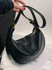 New Fashion Women's Solid Color Minimalist Shoulder Bag, PU Material, Suitable For Dates, Shopping, Versatile And Elegant - Black - View 7