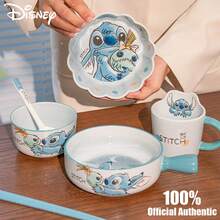 Disney Official Stitch Ceramic Tableware Set, Cartoon Handle Bowl, Ceramic Salad Bowl, Cute Rice Bowl, Personalized Bowls And Chopsticks Gift Box - Multicolor - View 3