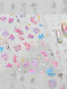 1pc Koi Fish Lotus Hill Chinese Knot Tassel Star Ingot Self Adhesive Nail Charm Sticker Starfish Nail Art Stickers DIY - Multicolor - View 5