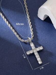 1pc Hip-Hop Cross Necklace, Inlaid With Rhinestones, Made Of Stainless Steel, Suitable For Both Men And Women, Simple And Stylish, With A High-End Feel. - Multicolor - View 4