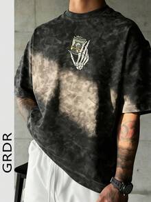 Áo thun nam GRDR phong cách retro đường phố hip hop in hình tiền giấy, cổ tròn, tay ngắn, chất liệu wash, thoải mái và thoáng khí cho mùa hè. - màu đen - Xem 2