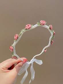 Girls' Sweet Faux Pearl Flower Headband, Fashion Versatile Pearl Ribbon Headband, Suitable For Parties And Daily Wear, Spring/Summer - Multicolor - View 4