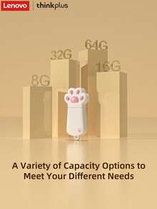 Lenovo 2.0 USB Flash Drive, Cute Cat Paw Design, Multiple Capacities Available, 8GB/16GB/32GB/64GB, Portable, Plug And Play, Compatible With Most Devices, Suitable For Cat Paw Lovers - View 8
