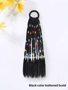 Botones de colores atados en una trenza para una fiesta o festival. La niña tiene el cabello atado con una cinta. Es lindo y elegante. Es una peluca infantil con una cola de caballo alta. - Multicolor - Ver 5