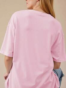 Pink Pearl Beaded Print T-Shirt, French Retro Lady Graphic Tee, Luxury Rhinestone Style Top, Casual Loose Crew Neck Blouse Graphic T-Shirt -Women's Summer Cotton T-Shirt | Retro HippieGraphic Tee | Casual Short Sleeve Crew Neck T-Shirt For Sports & Outdoor Activitie - 粉色 - 查看 2