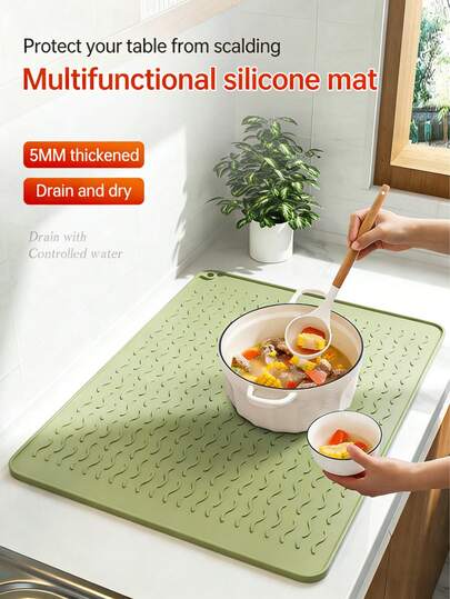 1 pieza Estera de silicona para secar platos para encimera de cocina, salvamanteles resistente al calor, almohadilla protectora antideslizante, apta para lavavajillas