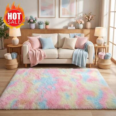 1pc Soft Faux Fur Rug - Plush Faux Fur Area Rug - Non-Slip Washable Solid Color Bedroom Carpet - Polyester Knitted Rectangle Home Decor Mat With Moisture-Proof Layer