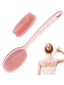 1pc Silicone Back Scrubber - Short Handle Or Handheld Body Brush Set, Double-Sided Exfoliating Massage, Soft Bristles, Rich Lather - Easy Clean Hang Dry Design, Fragrance-Free, No Battery Required - Multicolor - View 1