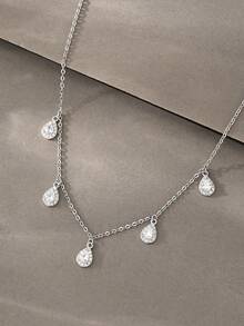 1pc Silver-Tone Necklace, Versatile Copper Cubic Zirconia Necklace, Suitable For Dates, Parties, Gifts, And Daily Wear - Silver - View 1