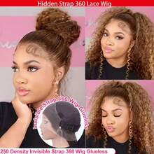 Hidden Strap 360 Lace Front Wigs Human Hair 250% Density Glueless Highlight Curly Human Hair Wig Pre Plucked 13x6 Honey Blonde Lace Front Wig Full Lace Frontal Wig With Invisible Drawstring Wet And Wavy Colored Human Hair Wig - S4/27 - 查看 8