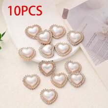 1/10pcs Pearl Heart Cabochons – Rose Gold Rhinestone Heart Appliques DIY - Diamond-studded Version - View 5