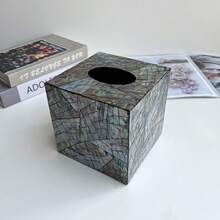 Ins风格轻奢天然贝壳装饰纸巾盒，适用于客厅和餐厅，创意收纳，适用于家庭桌面。 - 彩色 - 查看 2